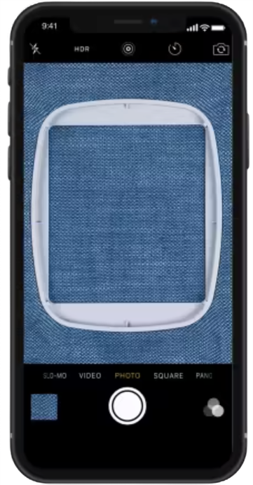 white square on blue fabric in the iphone app