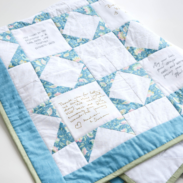 Autograph Quilt with Ohio Star Blocks: A Wedding Keepsake