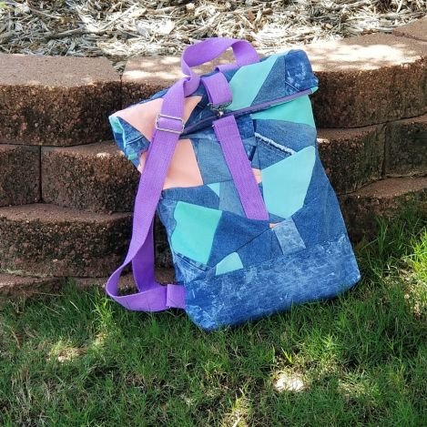 Retro Denim Fold-over Backpack