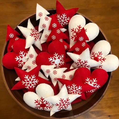 Felt Holiday Ornaments: Heart, Tree, and Star Shapes