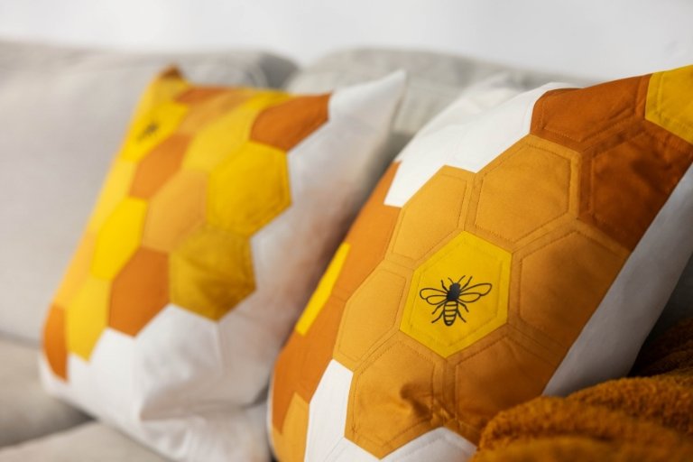 Hexagon Bee Pillows: Quilted Charm with Vinyl Embellishments